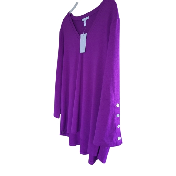 Hinson Wu Christy 3/4 Sleeve Tailored Knit VNeck Tee Shirt Boysenberry Sz S NWT - Picture 10 of 13